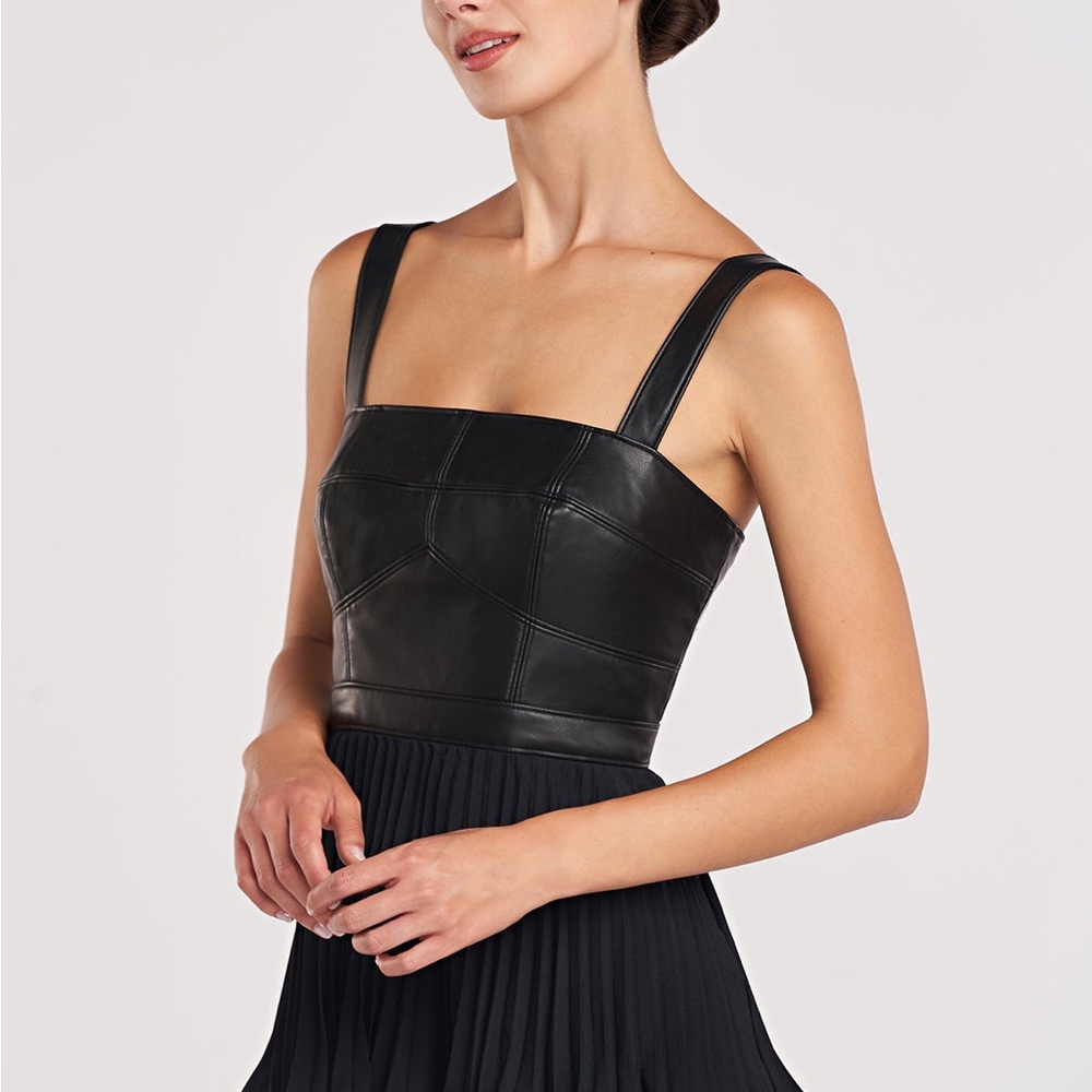 $648 AMUR
Women's Ozzy Faux Leather & Crêpe De Chine Midi-dress In Black size 8 - Picture 5 of 10